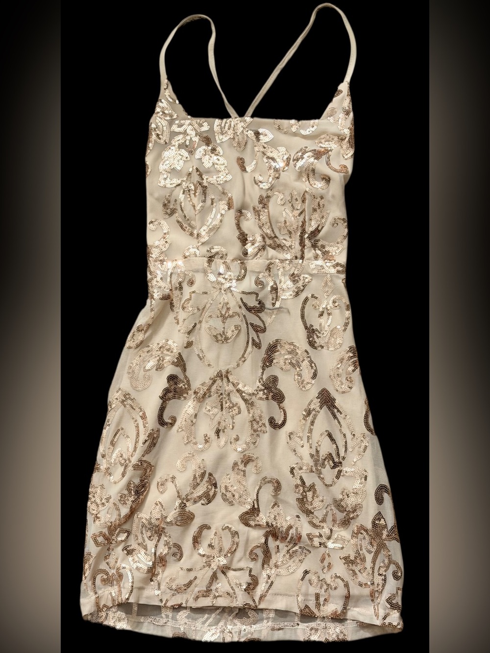 Cream with gold floral adjustable Spaghetti Strap Dress